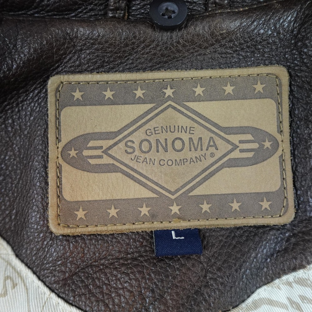 Sonoma Jacket Mens Large Brown Leather Bomber Full Zip USA Flag Lined Aviator - Picture 6 of 13